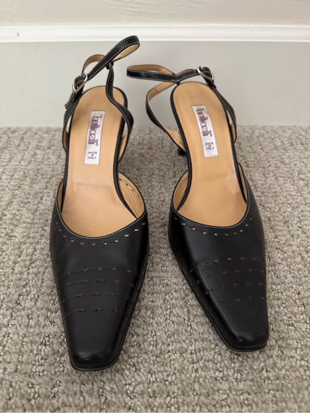 Botticelli Black Leather Ankle Strap Heels